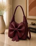 Classic Maroon Leather Shoulder Bag for Women
